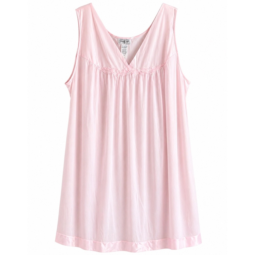 Vanity Fair Pink Nylon Nightgown Sleeveless Lace Trim XXL Vintage Style